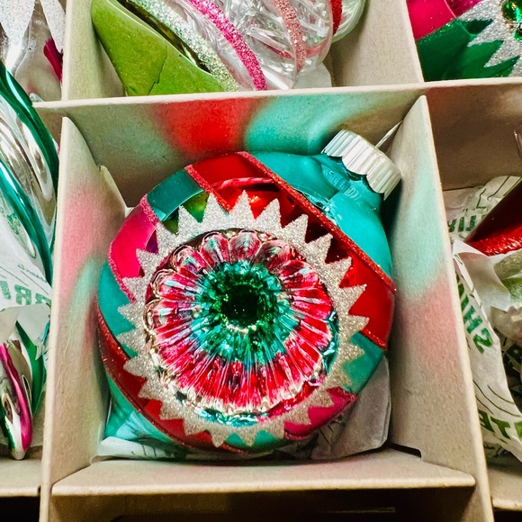 6 Radko Christmas Glass Ornaments Icicles Reflector Beehive Shape Tinsel Inside - Picture 5 of 13